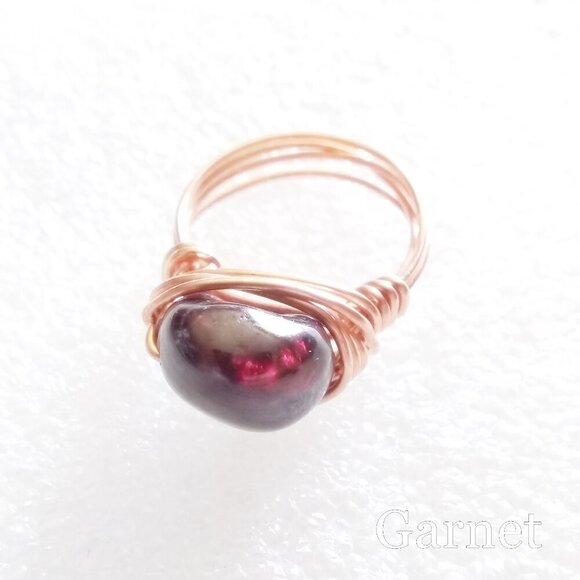 Chunky Garnet Nugget Ring - Copper Wire Wrap - Sz 6.75 - January Birthstone - Picture 1 of 8